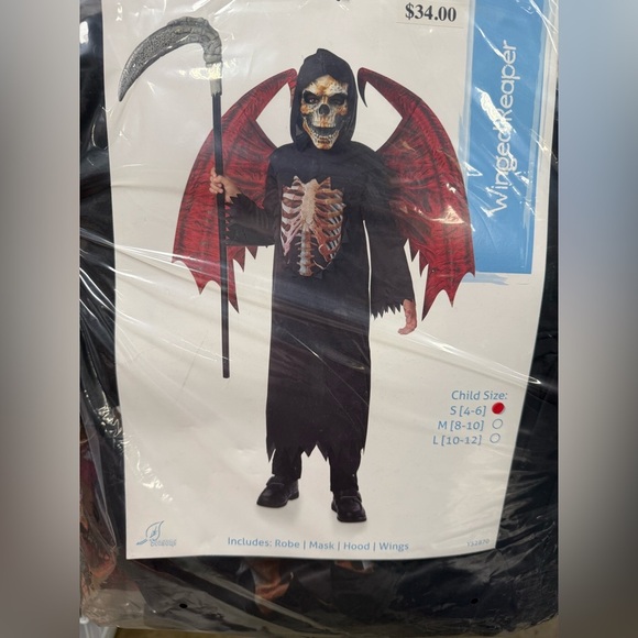 Winged Reaper Kids Costume - Black and Red - Picture 1 of 1
